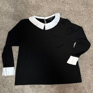 Eloquii Black Blouse with White Pleated Collar and Cuffs